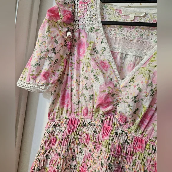 LoveShackFancy Rena Crochet-Trimmed Shirred Floral-Print Cotton-Voile Mini Dress - Picture 6 of 10